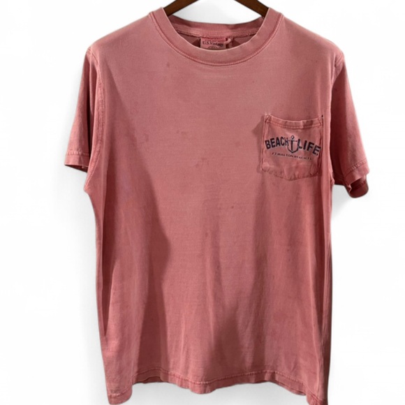 VTG Men’s Sun-bleached Red Grunge Nautical Pocket Graphic T-Shirt Size Large - Picture 2 of 5